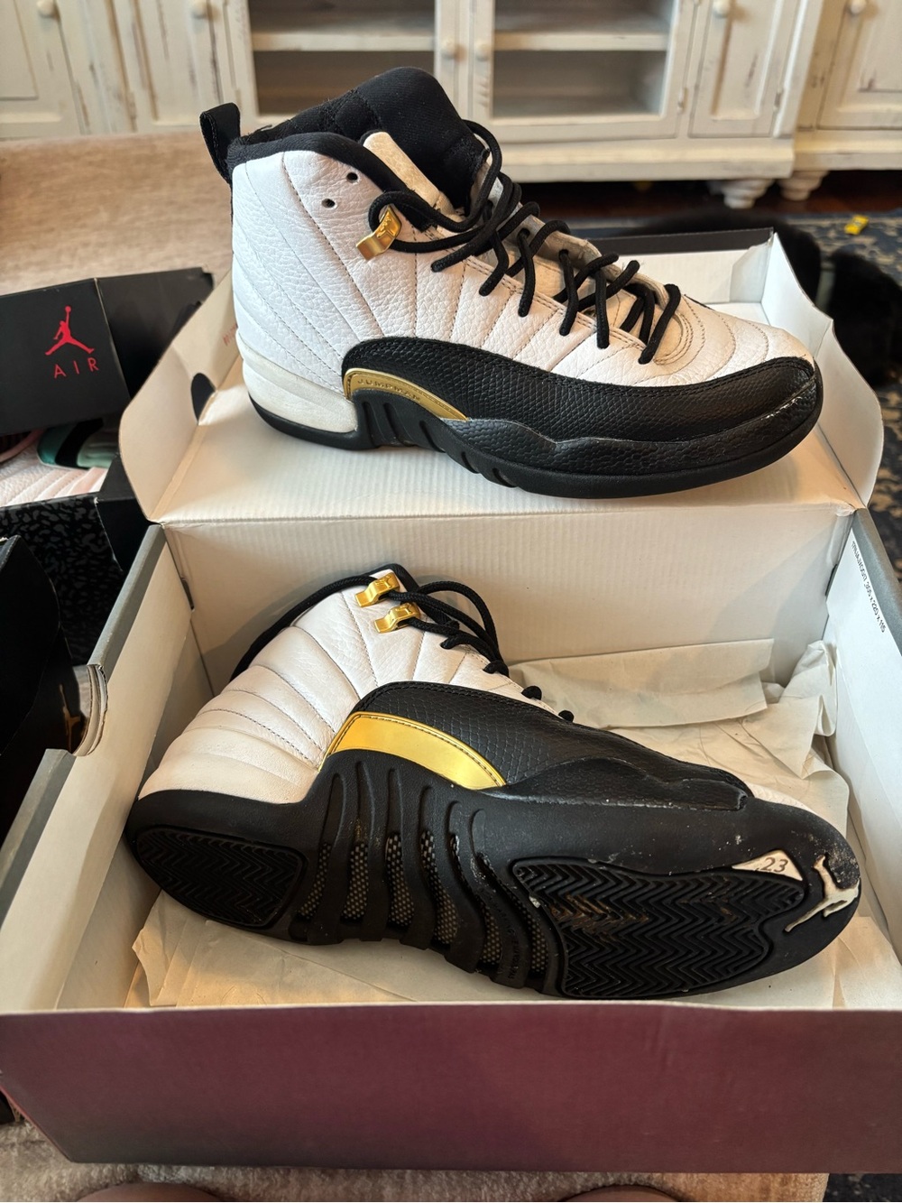 Jordan White, Black & Gold High-Top Sneakers